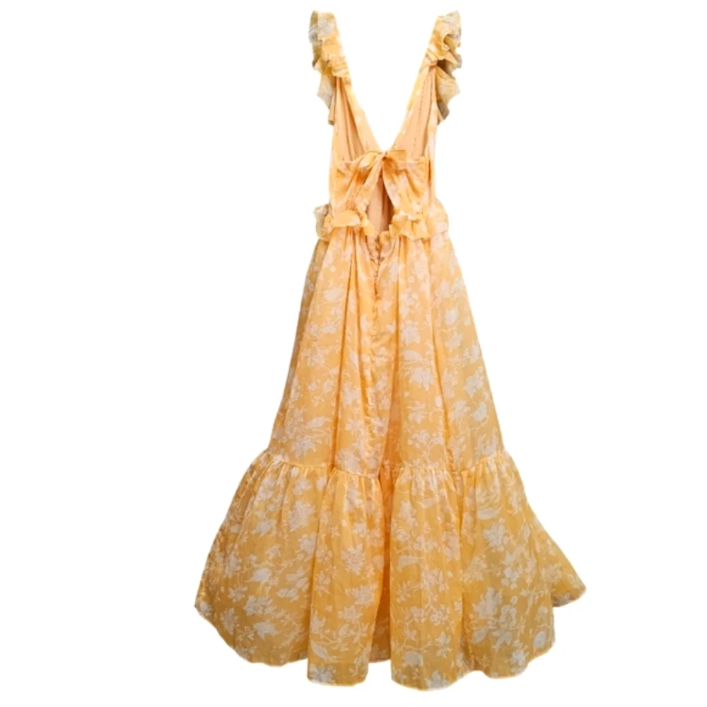 Nwot Abercrombie & Fitch Orange/White Floral Ruffle Bodice Tie Back Maxidress